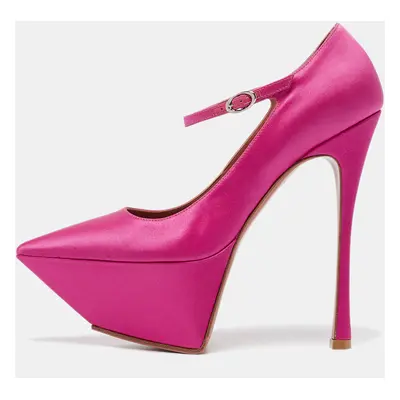 Amina Muaddi Pink Satin Yigit Platform Pumps Size 37.5