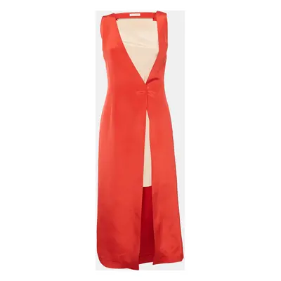 Barbara Casasola Red Silk Sleeveless Midi Dress