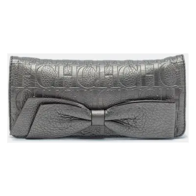 Carolina Herrera Metallic Monogram Embossed Leather Audrey Clutch