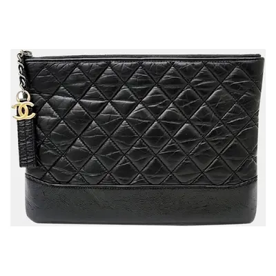 Chanel Black Leather Gabrielle Medium Clutch Bag