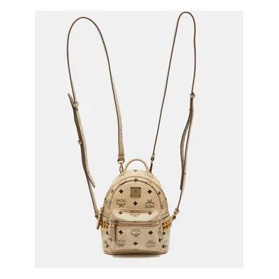 MCM Beige Visetos Coated Canvas and Leather Mini Studded Stark-Bebe Boo Backpack