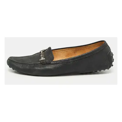 Tod's Black Textured Nubuck Leather Buckle Loafers Size