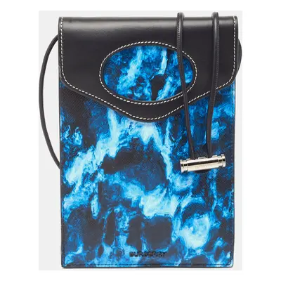 Burberry Blue/Black Water Camo Print Leather Pocket Phone Pouch Crossbody Bag