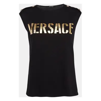 Versace Black Logo Print Cotton Jersey Tank Top