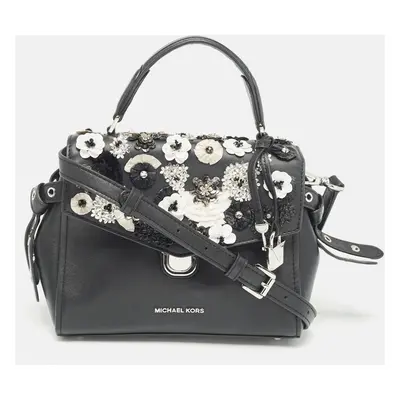 Michael Kors Black Leather Bristol Embellished Top Handle Bag