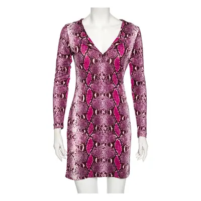 Diane von Furstenberg Purple Animal Print Silk Reina Long Sleeve Dress