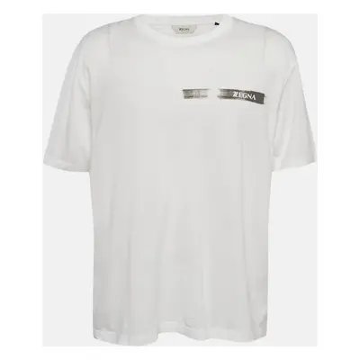 Z Zegna White Logo Print Jersey Crew Neck T-Shirt