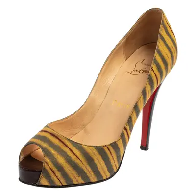 Christian Louboutin Multicolor Canvas Very Prive Peep Toe Pumps Size 36.5