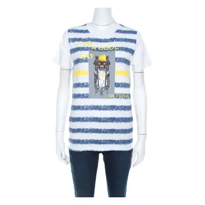 Gianfranco Ferre Striped Cotton Printed Crew Neck T Shirt