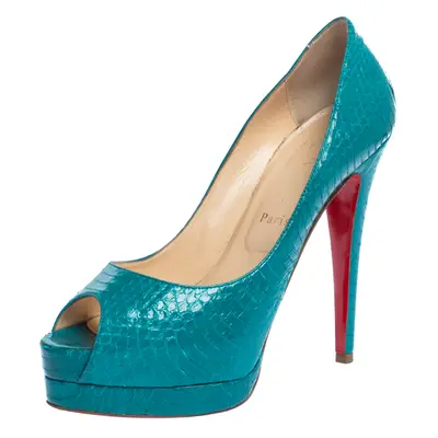 Christian Louboutin Turquoise Snakeskin Lady Peep Toe Platform Pumps Size