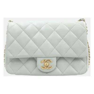 Chanel Light Grey Leather Double Chain Crossbody Bag