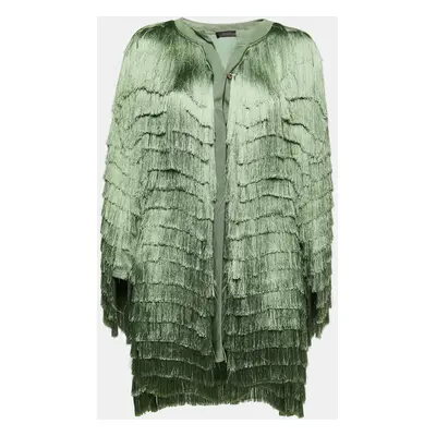 Roberto Cavalli Green Fringed Silk Jacket