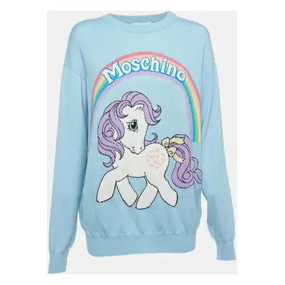 Moschino Couture X My Little Pony Blue Logo Intarsia Knit Sweater