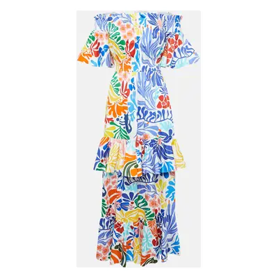 Borgo De Nor Floral Print Cotton Shirring Tiered Elena Maxi Dress