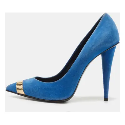 Giuseppe Zanotti Blue Suede Pointed Toe Pumps Size 37.5