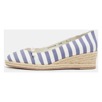 Salvatore Ferragamo Blue/White Striped Fabric Audrey Wedge Espadrille Pumps Size