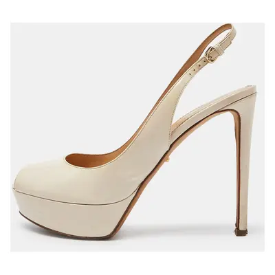 Sergio Rossi Cream Patent Leather Slingback Platform Pumps Size 39.5