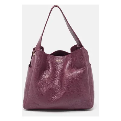 Furla Burgundy Pebbled Leather Capriccio Hobo