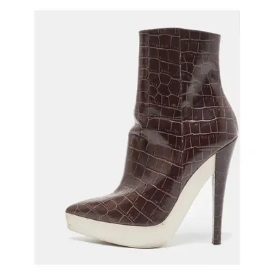 Stella McCartney Brown Croc Embossed Ankle Boots Size