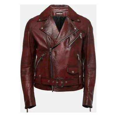 Dior Red Distressed Leather Moto Jacket