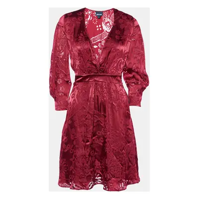 Just Cavalli Red Silk Devore Faux Wrap Mini Dress