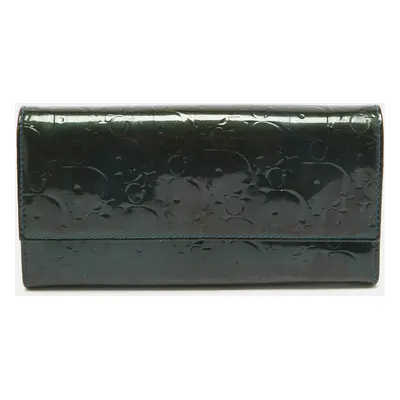 Dior Green Oblique Embossed Patent Leather Continental Flap Wallet