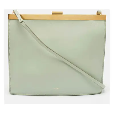 Celine Light Green Leather Clasp Crossbody bBag