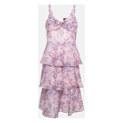 Notte By Marchesa Pink Floral print Crepe Tiered Midi Dress