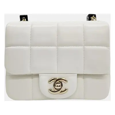 Chanel White Leather Mini Cube Chain Shoulder Bag