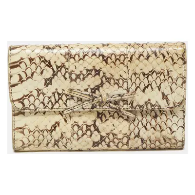 Miu Miu Cream Watersnake Leather Bow Flap Compact Wallet