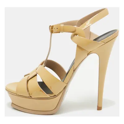 Saint Laurent Beige Patent Leather Tribute Sandals Size