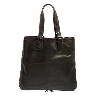 Bottega Veneta Dark Brown Intrecciato Trim Leather Expandable Tote