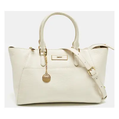 DKNY Off White Lizard Embossed Leather Top Zip Tote