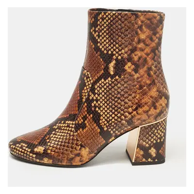 Tory Burch Brown Python Embossed Leather Ankle Length Boots