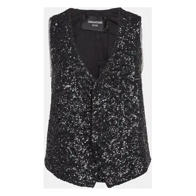 Zadig & Voltaire Deluxe Black Sequin Cotton Blend Waistcoat