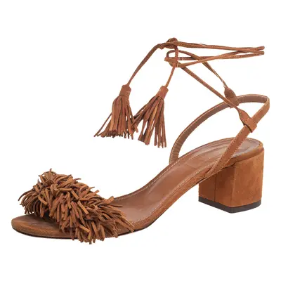 Aquazzura Brown Suede Wild Thing Ankle-Wrap Sandals Size