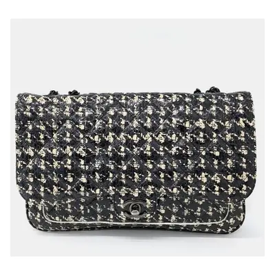 Chanel Black/Ivory Patterned Leather Chain Shoulder Bag