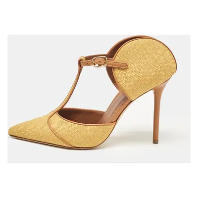 Malone Souliers Yellow/Brown Canvas and Raffia Trim Imogen Pumps Size 38.5