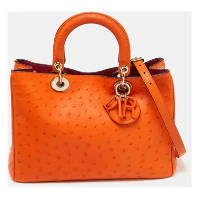 Dior Orange Ostrich Medium Diorissimo Shopper Tote