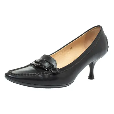 Tod's Black Leather Pointed Toe Penny Loafer Pumps Size