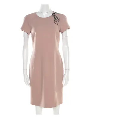 Emilio Pucci Blush Pink Wool Contrast Bodice Tie Detail Short Sleeve Dress