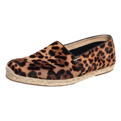 Christian Louboutin Brown/Beige Leopard Print Calf Hair Slip On Espadrilles Size