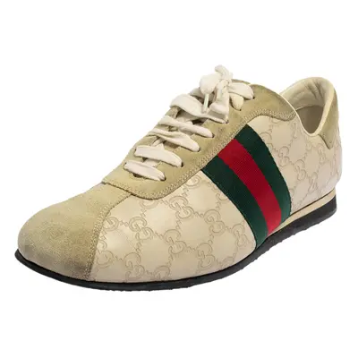 Gucci Cream Suede And Leather Web Low Top Sneakers Size 43.5