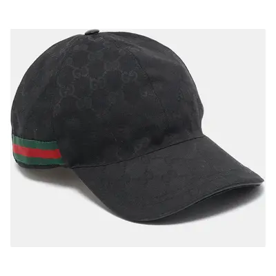 Gucci Black GG Canvas Web Stripe Detail Baseball Cap