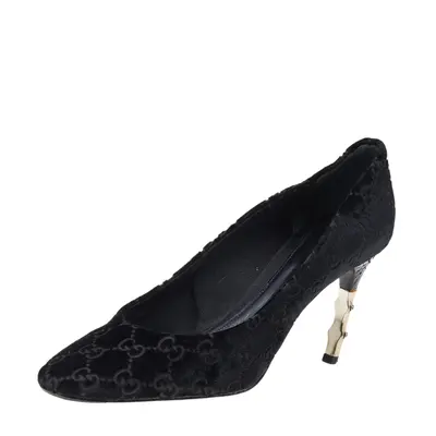 Gucci Black GG Velvet Bamboo Pumps Size