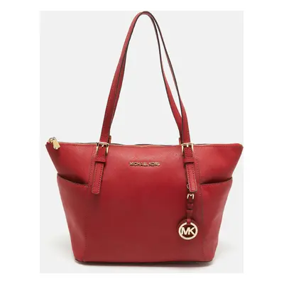 MICHAEL Michael Kors Red Saffiano Leather Jet Set Top Zip Tote