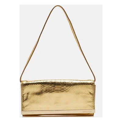 MICHAEL Michael Kors Gold Python Effect Leather Lana Clutch Bag