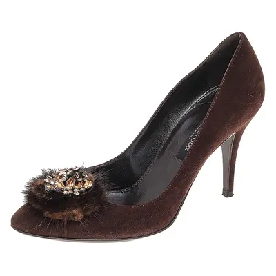 Sergio Rossi Brown Suede Embellished Pumps Size 36.5