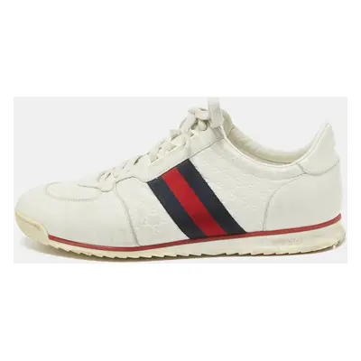 Gucci White Guccissima Leather Web Detail Low Top Sneakers Size