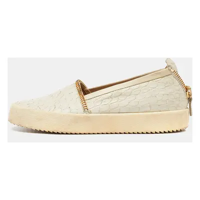 Giuseppe Zanotti Cream Croc Embossed Leather Slip-On Sneakers Size